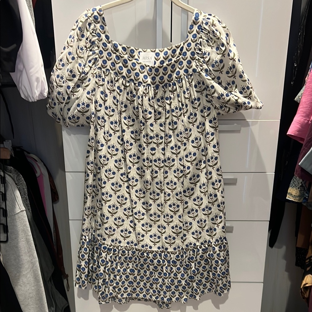 Misa Los Angeles Blue and White Floral Dress